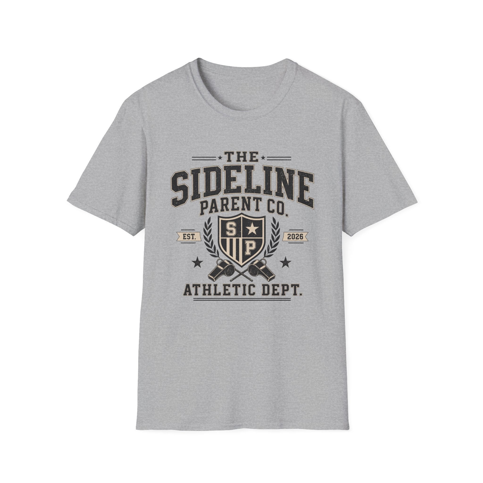 Sideline Parent Co. T-Shirt — Athletic Dept. Mom & Dad Game Day Tee (Est. 2026)