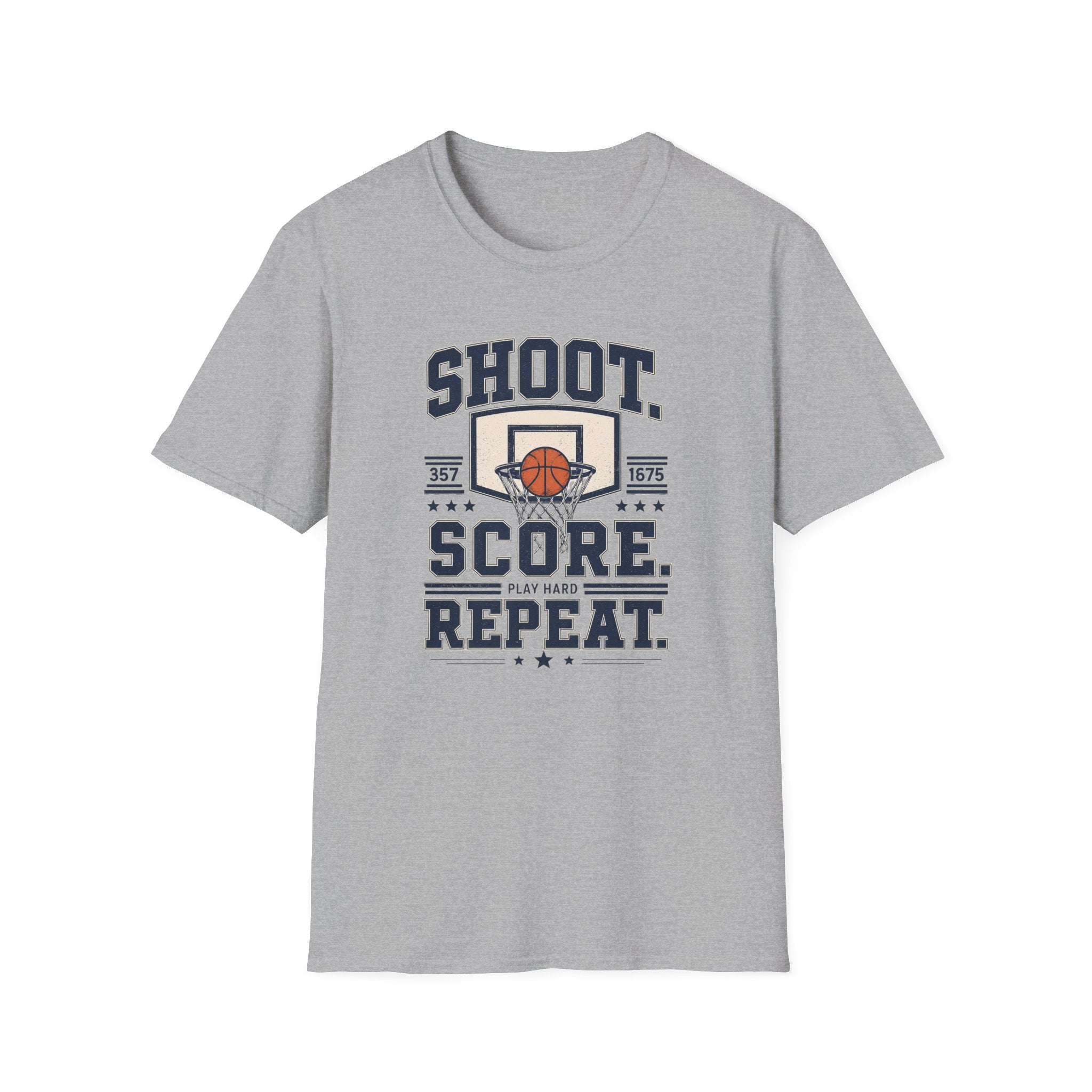 "Shoot. Score. Repeat." - Vintage Basketball Tee