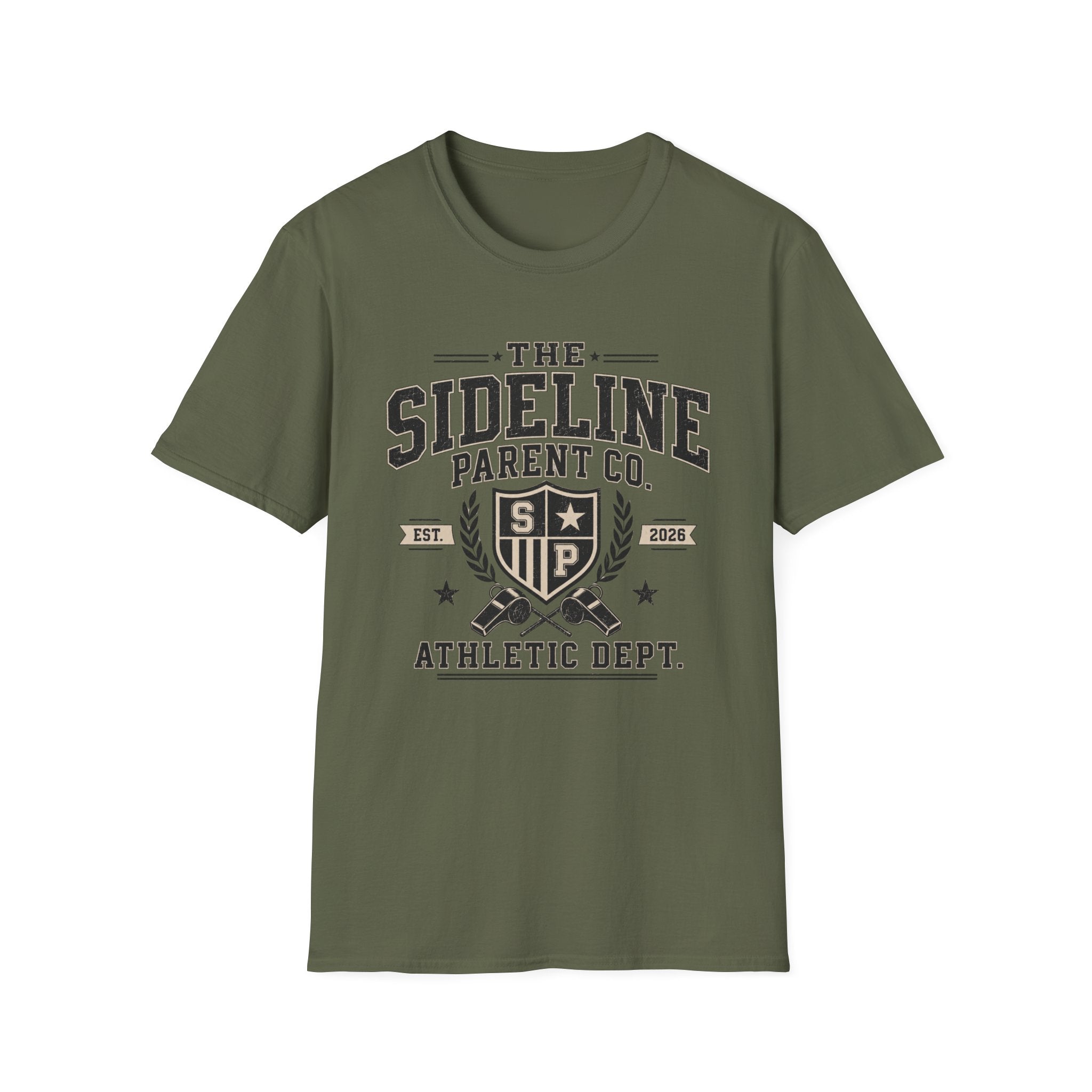 Sideline Parent Co. T-Shirt — Athletic Dept. Mom & Dad Game Day Tee (Est. 2026)