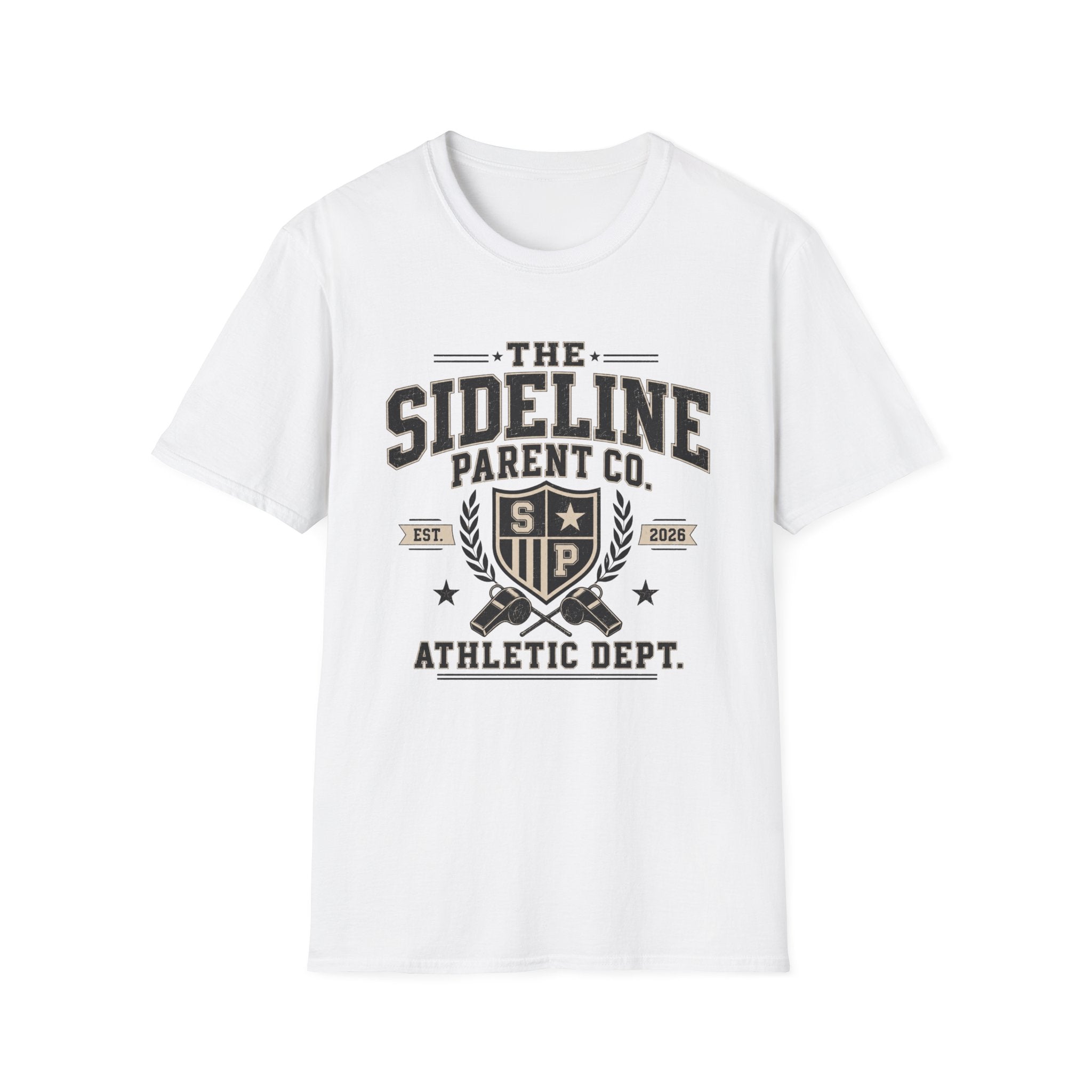 Sideline Parent Co. T-Shirt — Athletic Dept. Mom & Dad Game Day Tee (Est. 2026)