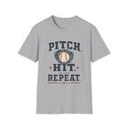 'Pitch. Hit. Repeat.' - Vintage Softball Tee
