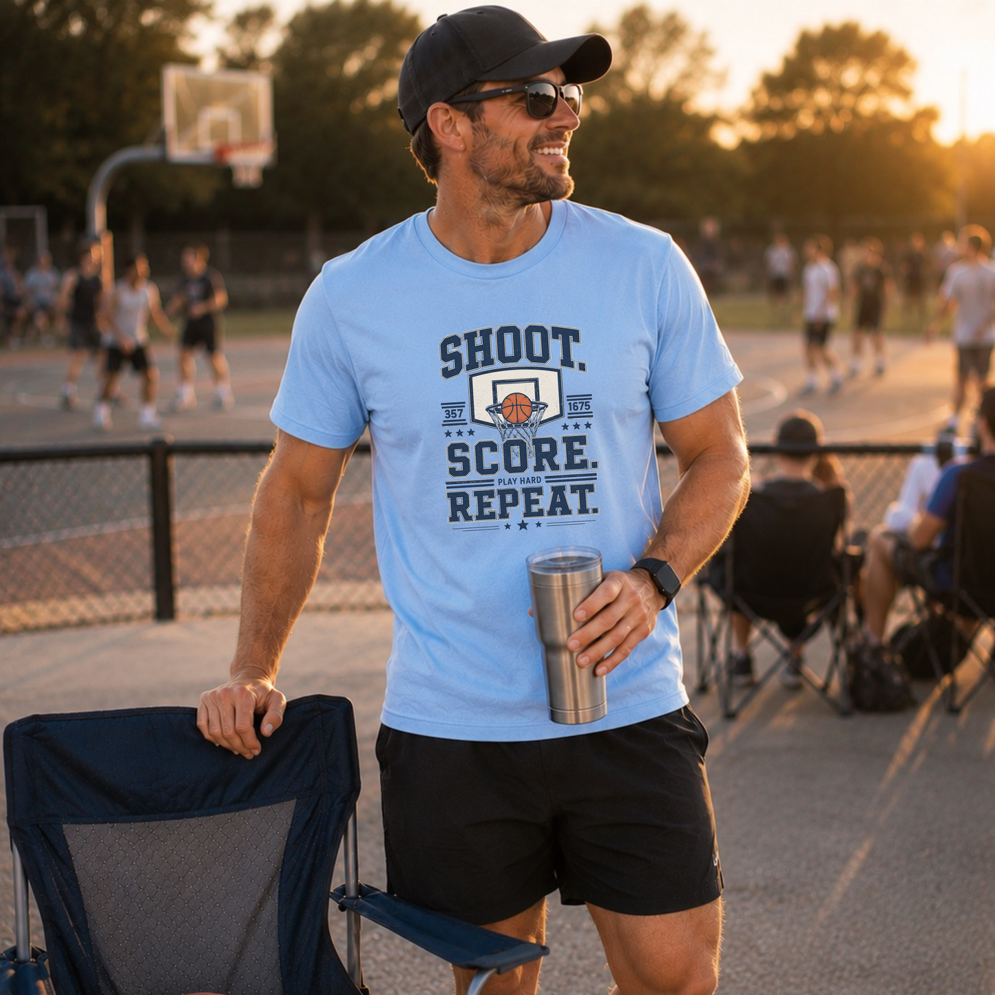 Shoot. Score. Repeat.  Basketball T-Shirt