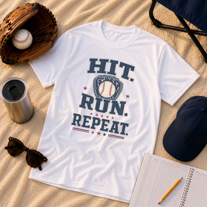 Hit. Run. Repeat. Baseball T-Shirt