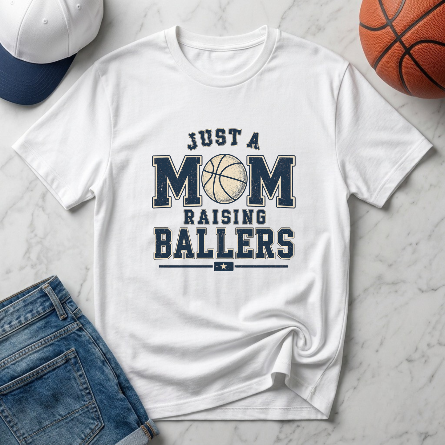 Just a Mom Raising Ballers Basketball T-Shirt