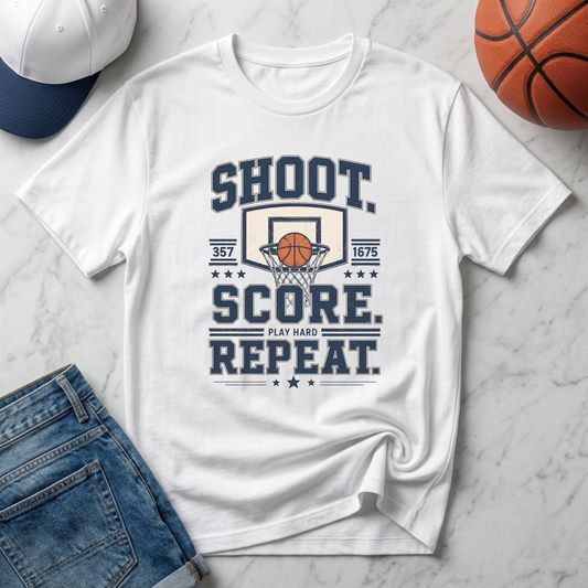 Shoot. Score. Repeat.  Basketball T-Shirt