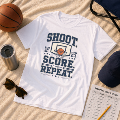 Shoot. Score. Repeat.  Basketball T-Shirt