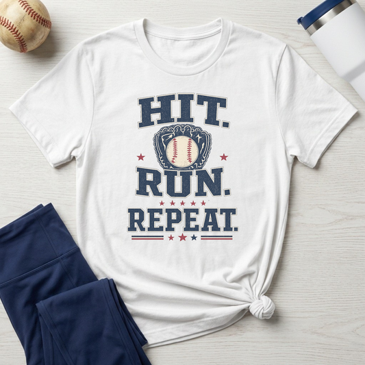 Hit. Run. Repeat. Baseball T-Shirt